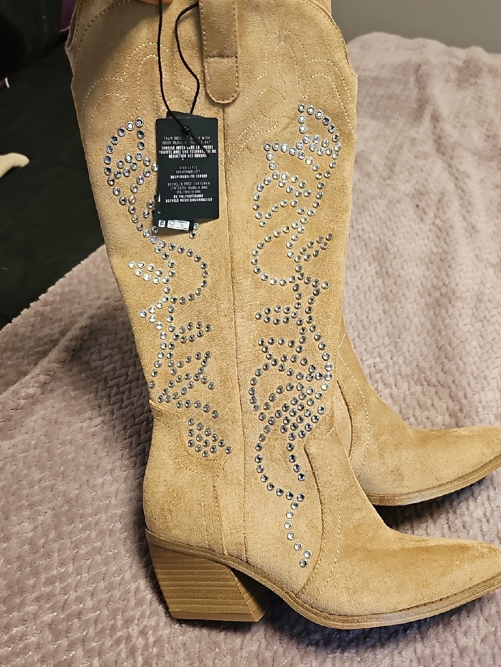 Steve Madden Tan Suede Studded Knee-High Heeled Boots